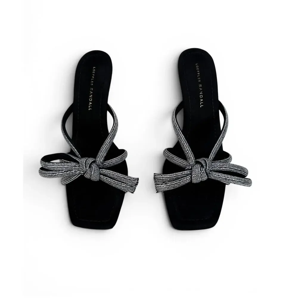 Loeffler Randall Margi‎ Bow Heeled Mule Size 10 Black Suede Embellished Crystal